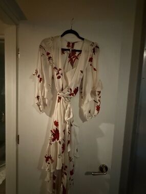 Jolie Cream Wrap Maxi Dress with Red Floral Print